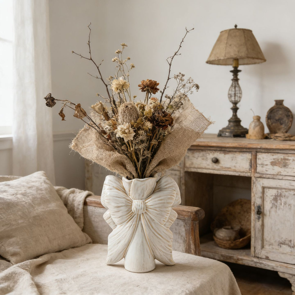 Bow-Shaped Ceramic Decorative Flower Vase