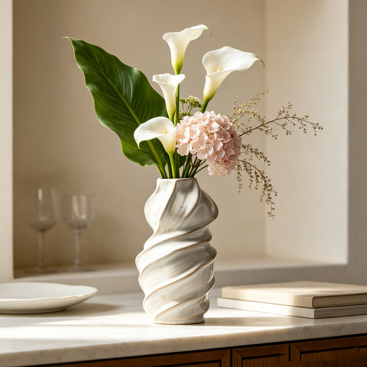 Spiral Sculptural Ceramic Flower Vase