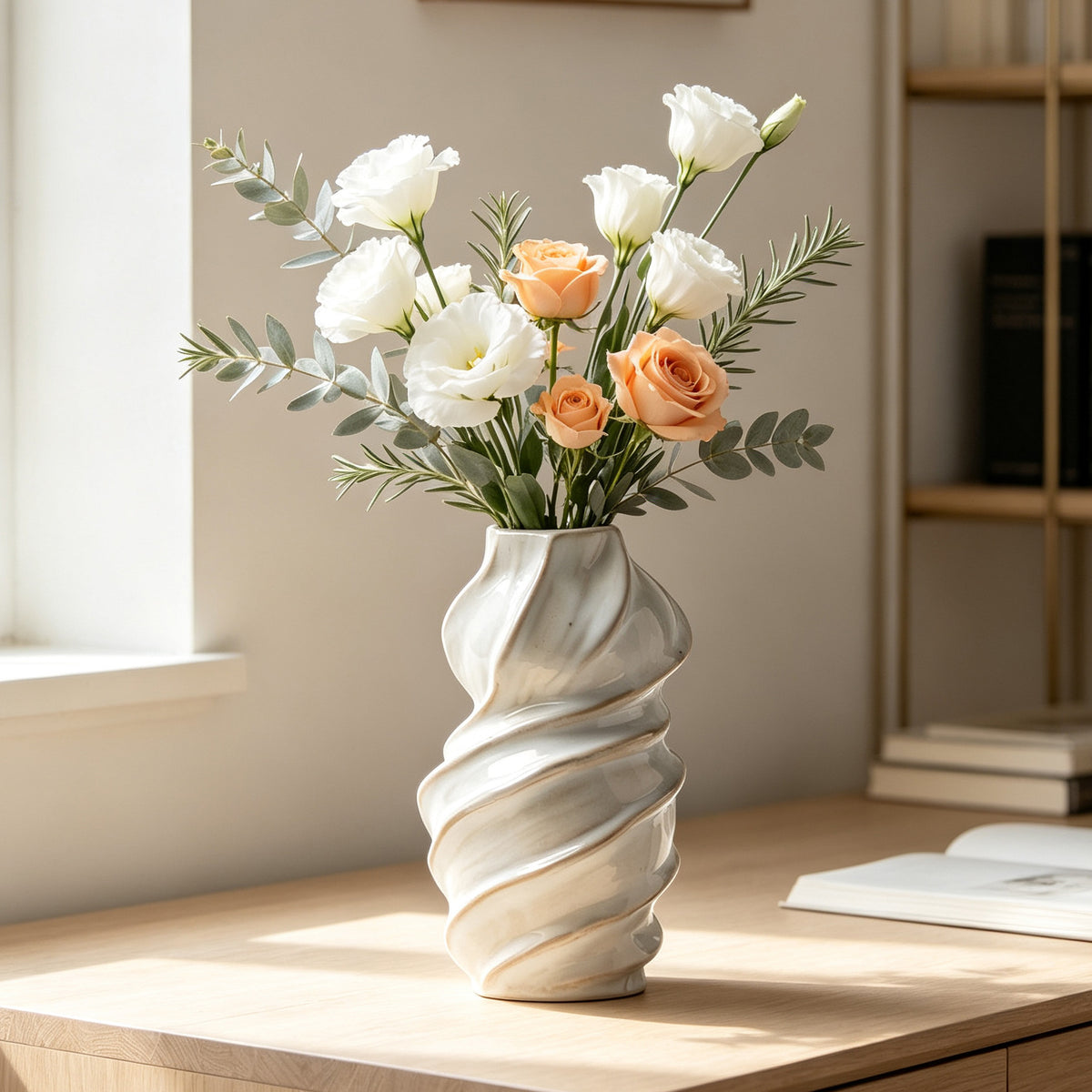 Spiral Sculptural Ceramic Flower Vase