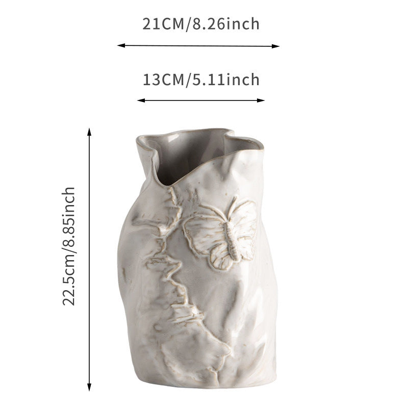 Butterfly Relief Ceramic Flower Vase