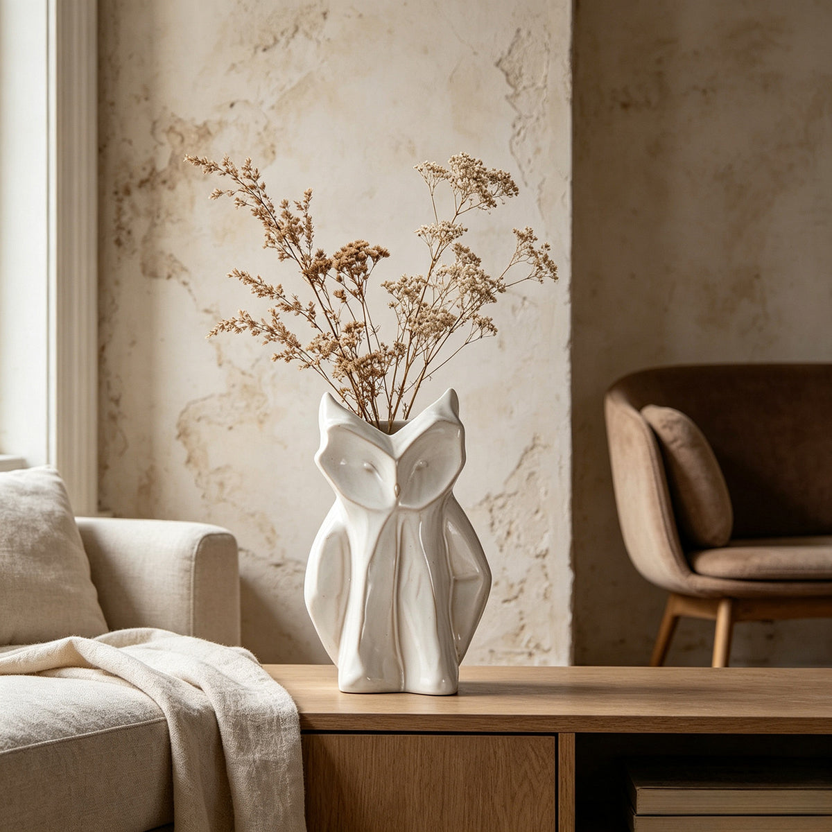Owl-Shaped Ceramic Flower Vase