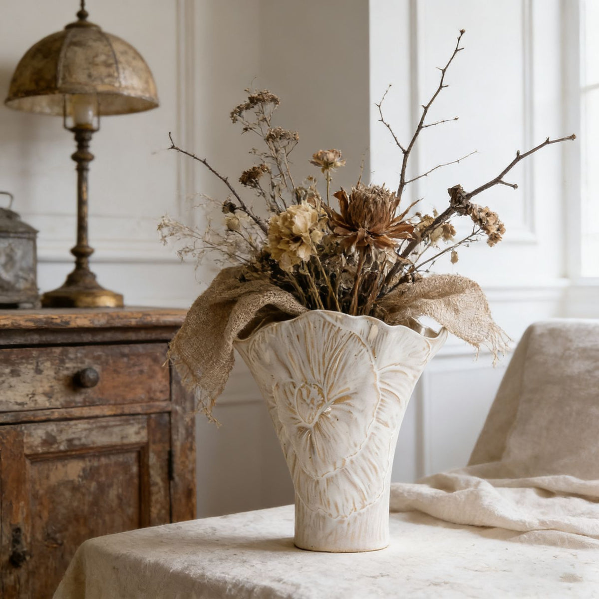 Floral Relief Ceramic Decorative Flower Vase