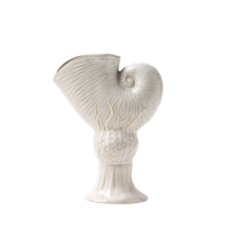 Nautilus Shell Ceramic Flower Vase with Pedestal Base