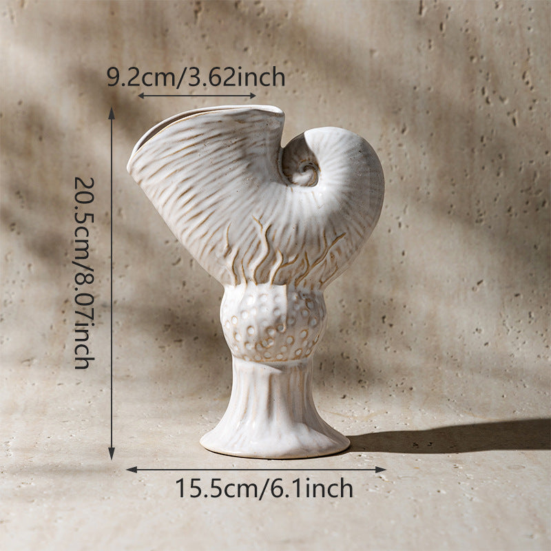 Nautilus Shell Ceramic Flower Vase with Pedestal Base