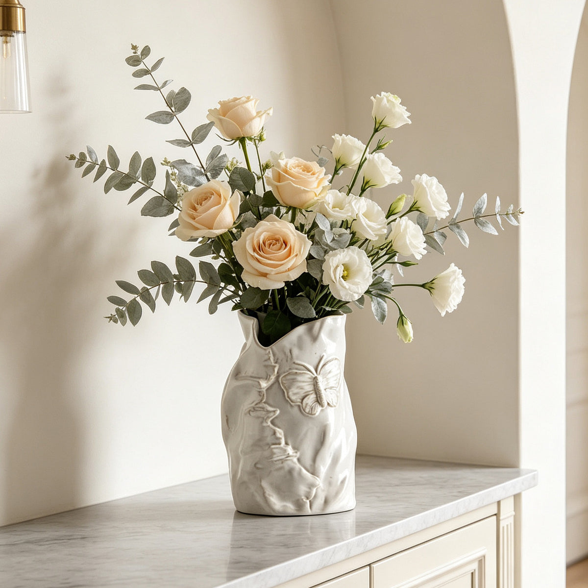 Butterfly Relief Ceramic Flower Vase