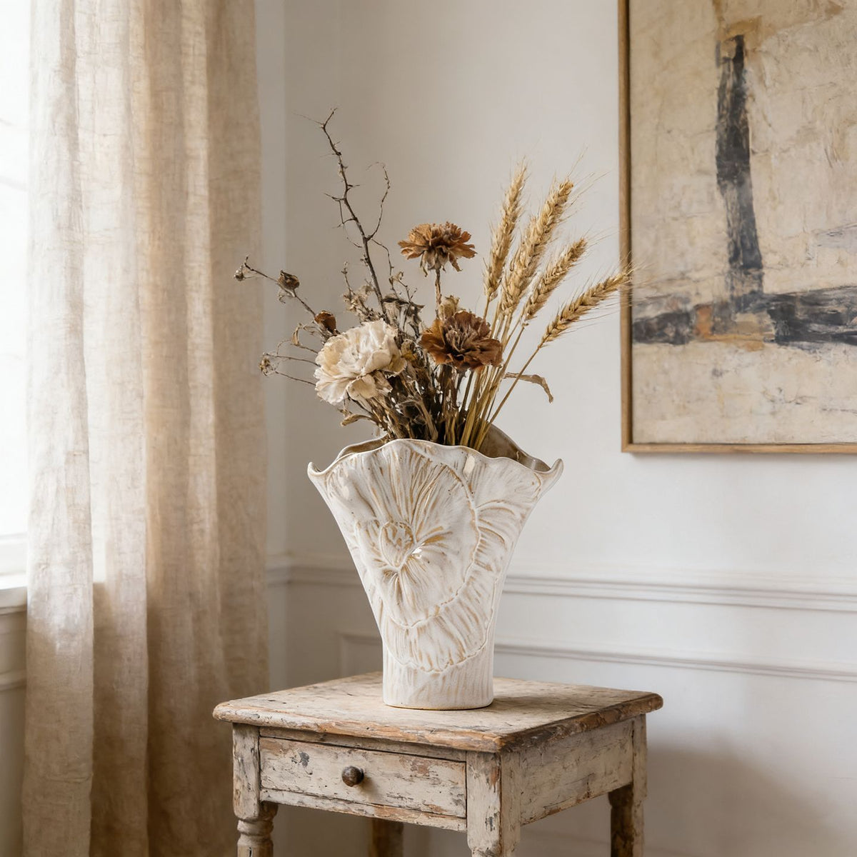 Floral Relief Ceramic Decorative Flower Vase