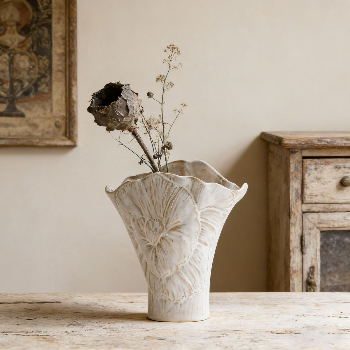 Floral Relief Ceramic Decorative Flower Vase