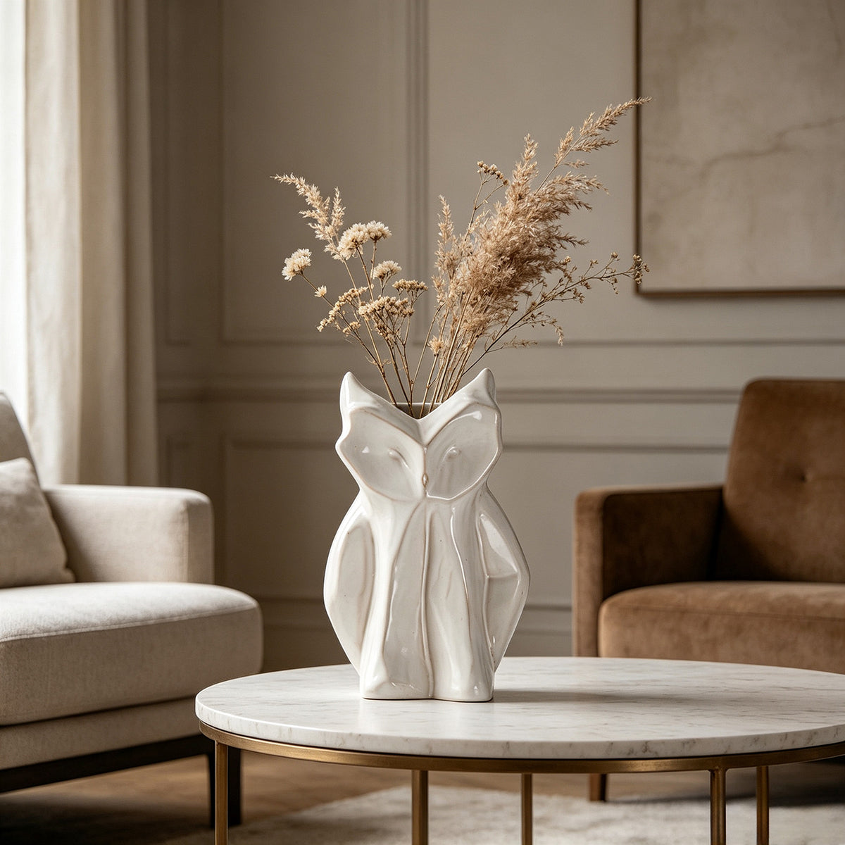 Owl-Shaped Ceramic Flower Vase