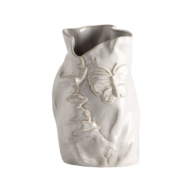 Butterfly Relief Ceramic Flower Vase