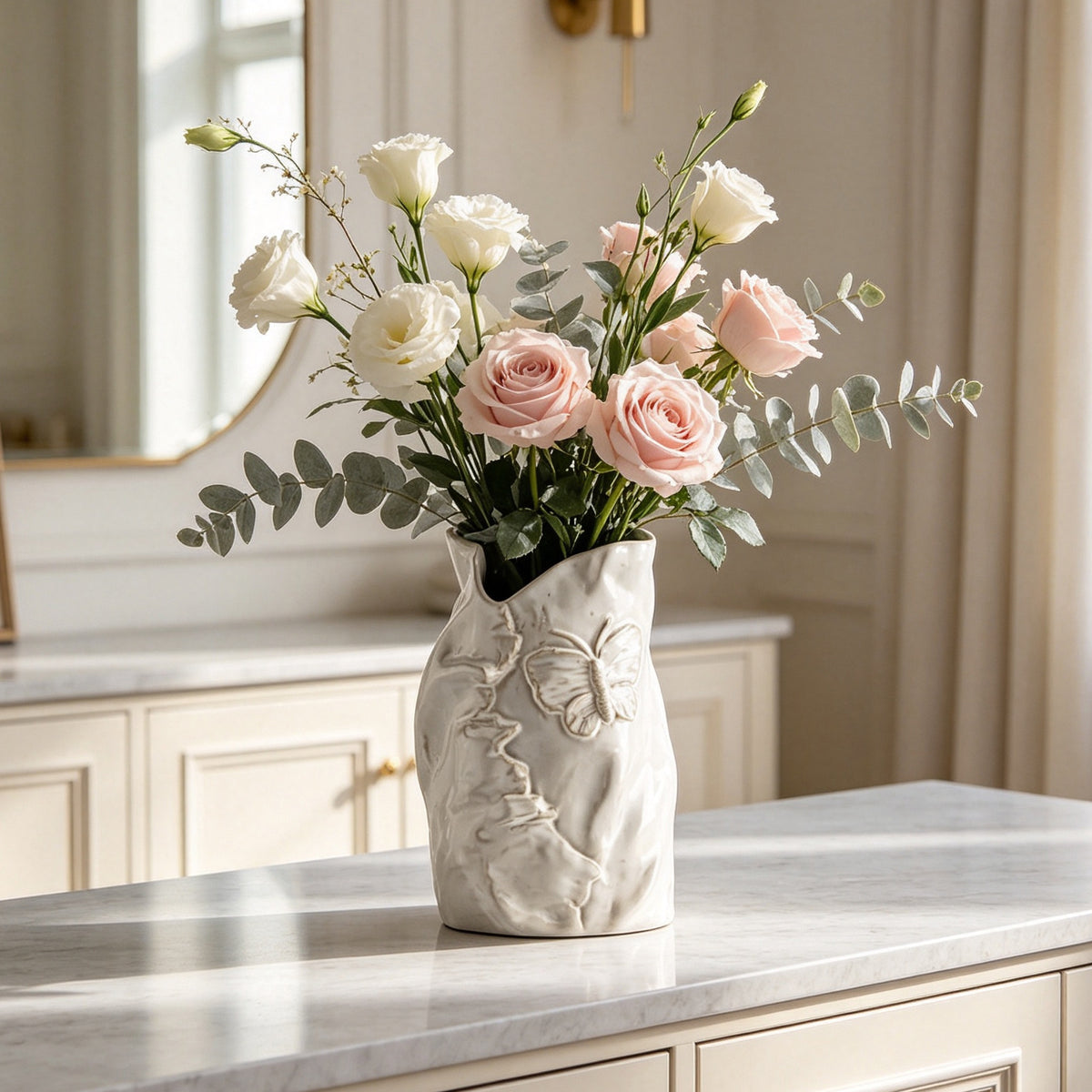 Butterfly Relief Ceramic Flower Vase