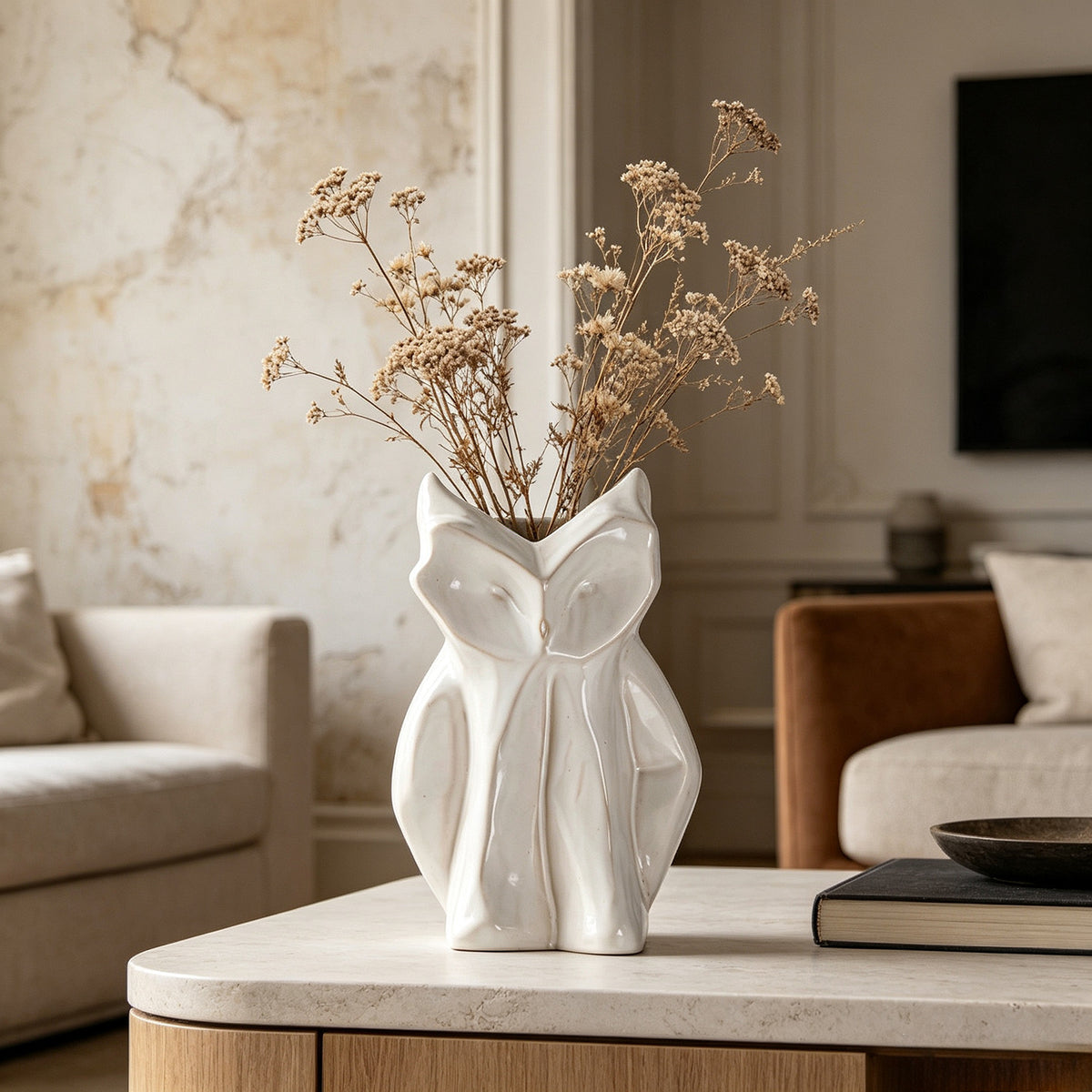 Owl-Shaped Ceramic Flower Vase