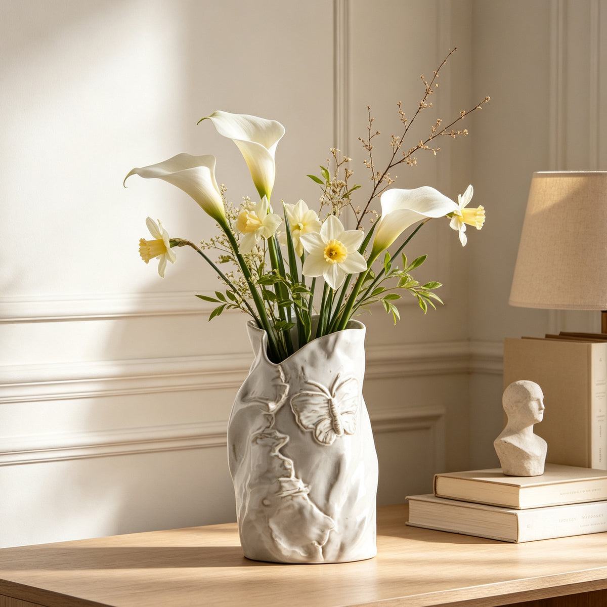 Butterfly Relief Ceramic Flower Vase