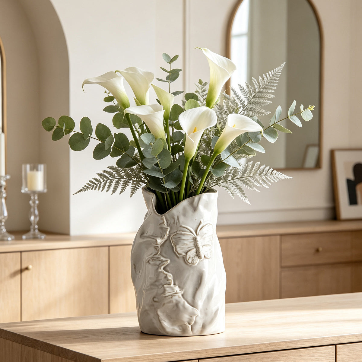 Butterfly Relief Ceramic Flower Vase